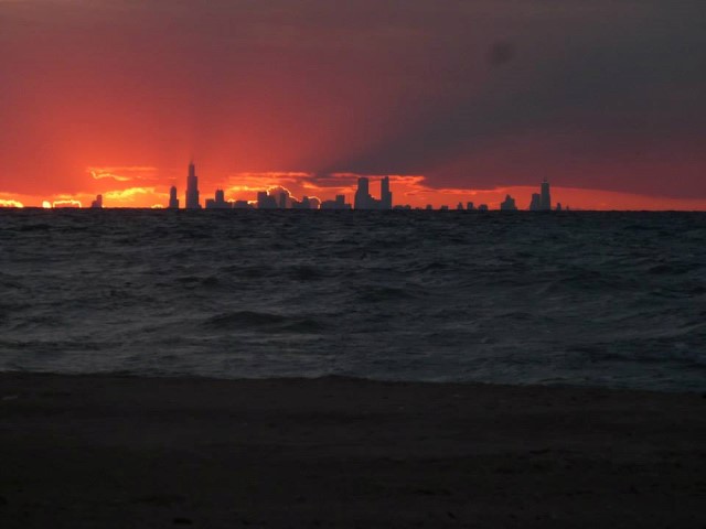 A detour on one of our trips to Canada took us to Lake Michigan.  That's the Chicago skyline at sunset!